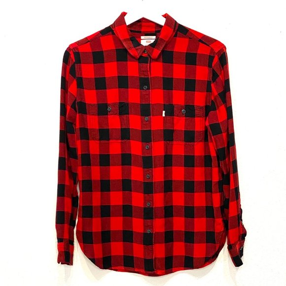 Levis Boyfriend Fit Plaid Long Sleeve Button Down Shirt Top Medium - Picture 1 of 9
